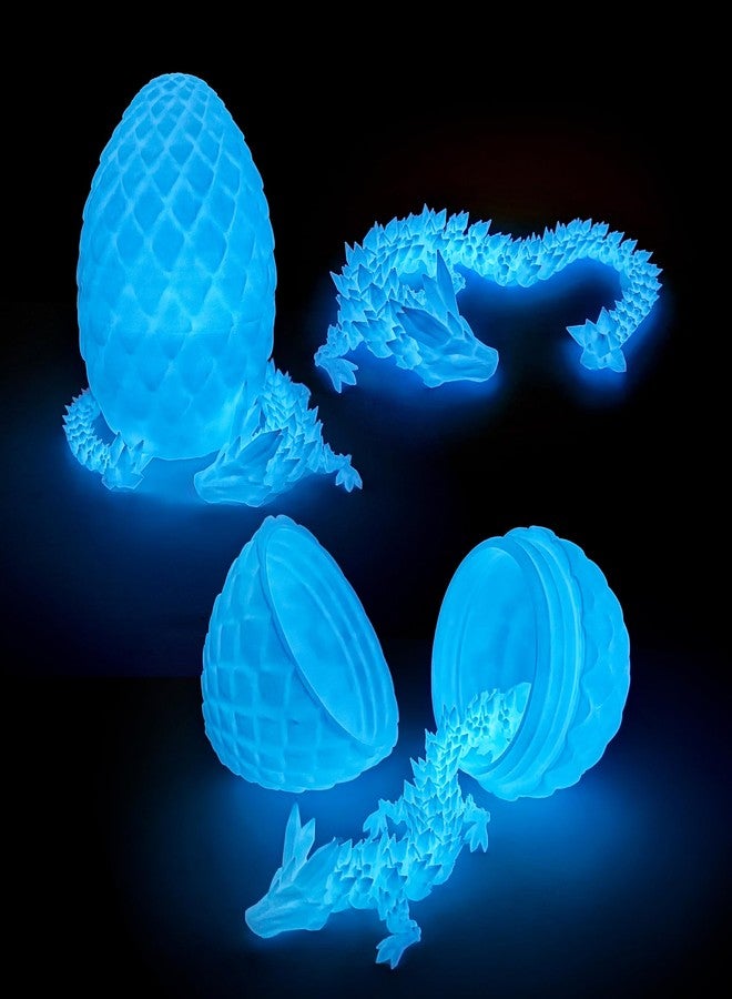 Flavery 3D Printed Dragon Egg - Glow Blue - 12in Large Fidget Toy, Flexible Articulated Crystal Dragon Inside,Figurine Decor, Executive Desk Toy, Dinosaur Toys for Kids 8-12 Gift - Image 2